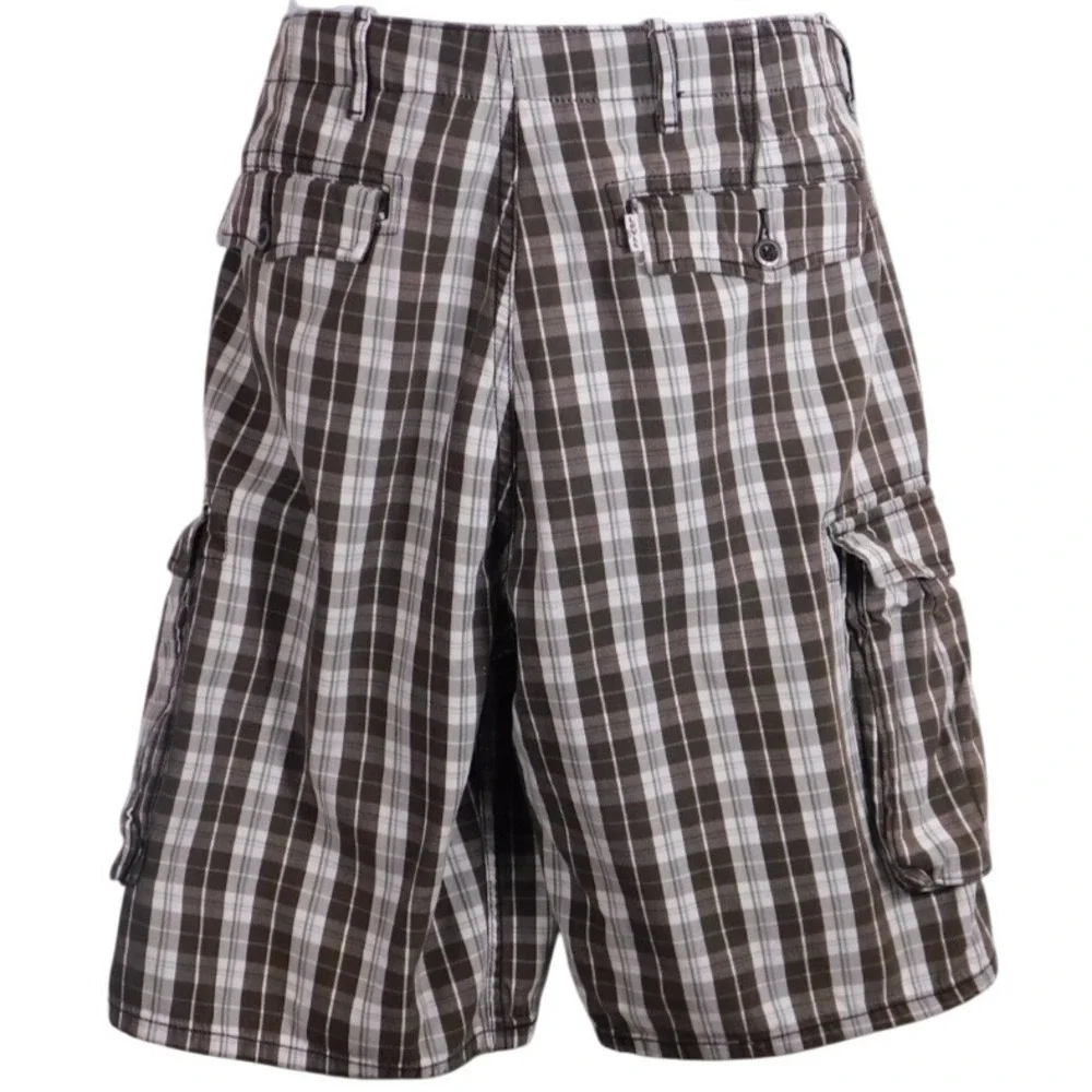 Levi's Cargo Shorts Flap Poscket Casual Cotton Flat Front Brown Plad Sz 34  C144